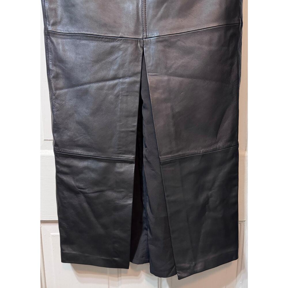 NEW Reformation Veda Black Lambskin Leather Front Slit Maxi Skirt Size 2 - Picture 5 of 16